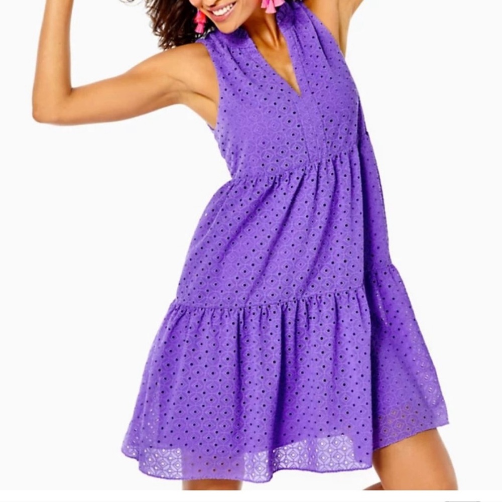 Novella eyelet swing dress in purple- Medium